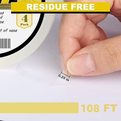 4Packs Clear Floral Tape - 1/4 inches Wide Floral Vase Tape, Clear Waterproof Floral Tape for Fresh Flower Bouquets and Flower Arrangements Crafts (0.25inch*4Packs), 0.25inch*4Pack