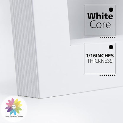 Mat Board Center, Pack of 10, 11x14 for 8x10 Off White Color Mats - Bevel Cut, Acid Free, 4-ply Thickness, White Core - for Pictures, Photos, Framing