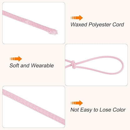 MECCANIXITY Waxed Cord 2.5mm Waxed Polyester Cord 87 Yard Wax String for Bracelet Making, Necklaces, Beading, Jewelry Making and DIY Crafts(Light Pink)