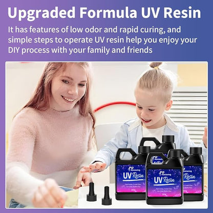 UV Resin 1000g, Hard Type Clear Beginner-Friendly Kit, Upgraded Formula & Crystal Clear for Jewlery Making, Art Craft, 250g*4 Resin UV Kit for Earring, Pendant, DIY