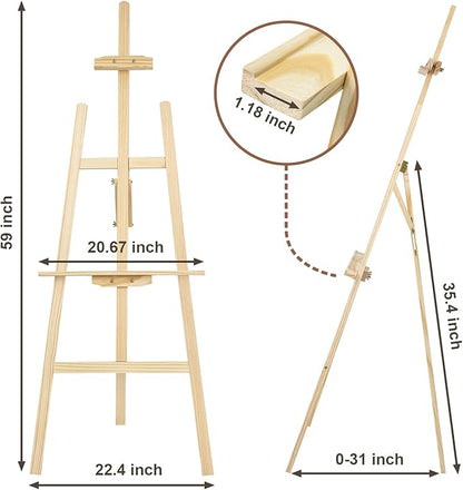 1Pcs Wooden Easel for Painting-Adjustable Easel Stand for Painting and Canvas, Holds Up to 42", Lightweight Pine Art Easel Stand, Large Easel for Painting for Beginners, and Artists