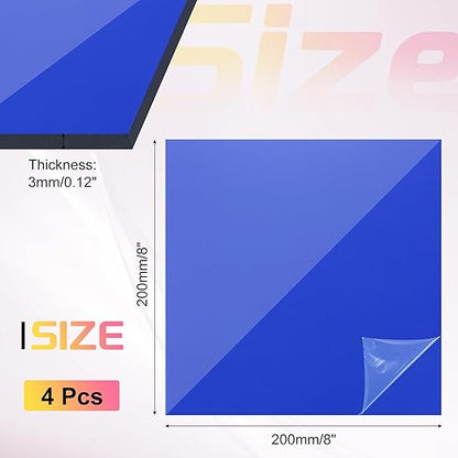 uxcell 4Pcs Acrylic Sheets 8x8 Inch Acrylic Panel 1/8 Inch-3mm Plastic Board for Picture Frames Sign Holders DIY Display Projects Craft, Clear Blue