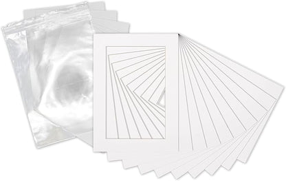 6x8 Mat for 8x10 Frame - Precut Mat Board Acid-Free Show Kit with Backing Board, and Clear Bags White 6x8 Photo Matte Made to Fit a 8x10 Picture Frame Matboard for Framing, Pack of 10 Mats