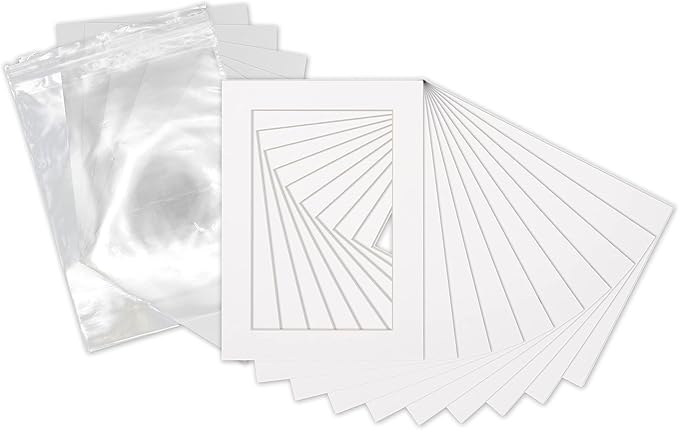 6x8 Mat for 8x10 Frame - Precut Mat Board Acid-Free Show Kit with Backing Board, and Clear Bags White 6x8 Photo Matte Made to Fit a 8x10 Picture Frame Matboard for Framing, Pack of 100 Mats