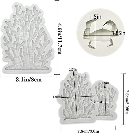 5 PCS Marine Theme Fondant Silicone Mold Seaweed Coral shell crab Shape DIY Handmade Baking Tools, For Theme Cake Cookie Chocolate Candy Decoration Fondant Polymer Clay
