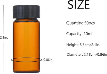 10ml Amber Small Glass Vials 50pcs with Screw Caps(50pcs)