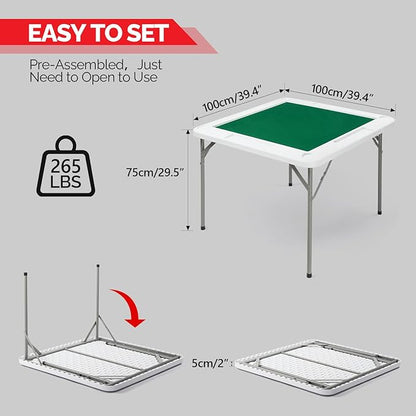 PEXMOR 39.5" Foldable Mahjong Table, Square 4 Player Card Game Table w/Cup Holders & Chip Grooves, Portable Folding Poker Domino Board Game Table for Blackjack, Texas Hold'em, Jigsaw Puzzles Game