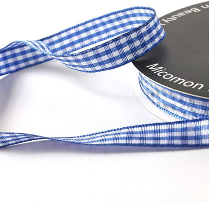 Ink Blue Gingham Plaid Checked Ribbon 25 Yard Each Roll 100% Polyester (3/8", Ink Blue)