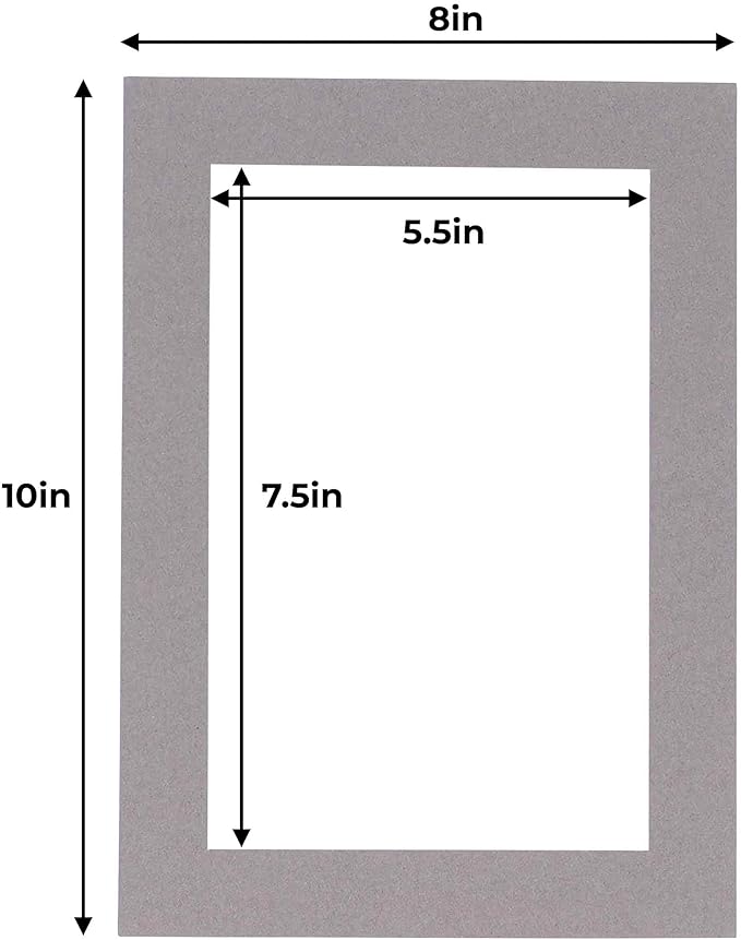 8x10 Mat for 6x8 Photo - Precut Charcoal Picture Matboard for Frames Measuring 8 x 10 Inches - Bevel Cut Matte to Display Art Measuring 6 x 8 Inches - Acid Free ONE MAT with Backing Board & Clear Bag