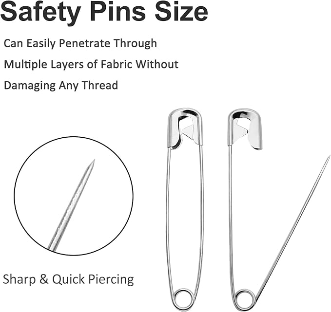 200 PCS 32mm / 1.3 Inch Heavy Duty Quilting Pins, Medium Safety Pins Bulk, Silver Metal Sewing Pins, Sharp Safety Pins for DIY Crafts Jewelry Making Baby Clothing (Nickel Plated)