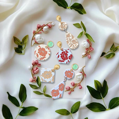 CHGCRAFT Peony Polymer Clay Texture Sheets Peony Silicone Clay Texture Stamp Clay Modeling Pattern Pad Texture Sheets for Earrings Jewelry Making