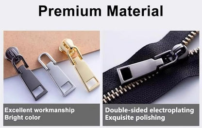 AKTIOIN Metal Zipper Repair Kit for Jackets, Luggage, Bags, Backpack, No Sewing Required Detachable Zip Heads Zipper Pull Replacement (Silver, #5)