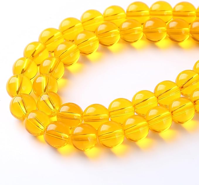 32pcs 12mm Smooth Yellow Crystal Glass Beads Citrine Round Loose Beads for Jewelry Making DIY Bracelet Necklace 15" Energy Healing Power Stone Beads