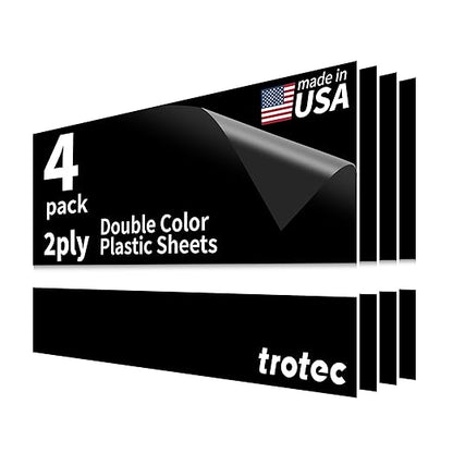 Trotec TroLase | 12"x24"x1/32", 4 Pcs | Black/White | 2 Ply | Modified Acrylic | Laser Engraving Double Color Plastic Sheet | Engraving Blanks for Laser, Saw, Guillotine | Made in USA