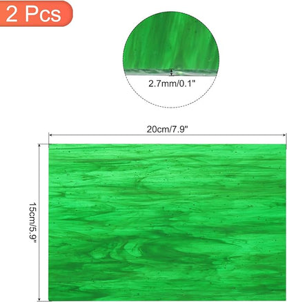 MECCANIXITY 2 Pcs Stained Glass Sheet Mosaic Tile 7.9 Inch x 5.9 Inch Dark Green Stained Glass Sheets for Crafts DIY Art Project