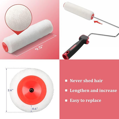 Paint Roller Extension Pole,96inch Brush kit Multi-Function Paint Roller kit Cleaner with House Paint Rollers Brush Stainless Steel Pole,Mural Brush for Walls and Ceiling Paint Roller no drip Grey