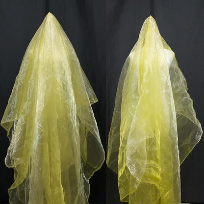 Two-Tone Iridescent Holographic Organza Fabric - 11 Yards by The Yard | Lightweight Sheer Tulle | for Wedding Dresses, Party Decor, DIY Crafts, Shiny Backdrops(Shimmery ICY Yellow)