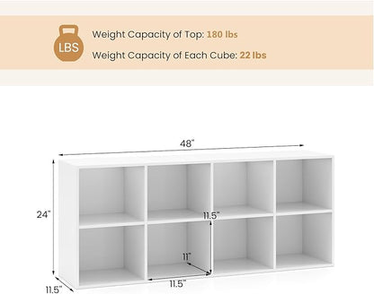 Giantex 8-Cube Bookcase, 3-Tier Cubby Bookshelf, Horizontal Vertical Display Rack with Anti-Tipping Kits, Modern Storage Organizer Shelf Unit for Bedroom, Living Room, Study (White, 8-Cube)