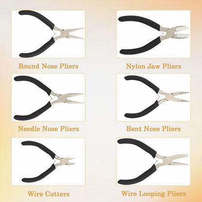 6 Pack Jewelry Pliers Set, Mini Pliers Set, Jewelry Making Include Flat, Jewelry Tools, Needle, Round, Bending Linesman, Applicable to Handicrafts, Earring Making, Repairing Electronic