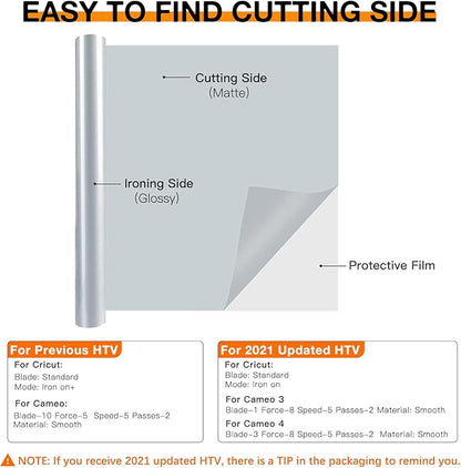 HTVRONT HTV Vinyl Rolls Heat Transfer Vinyl - 12" x 8ft Silver HTV Vinyl for Shirts, Iron on Vinyl for All Cutting Machine - Easy to Cut & Weed for Heat Vinyl Design (Silver)
