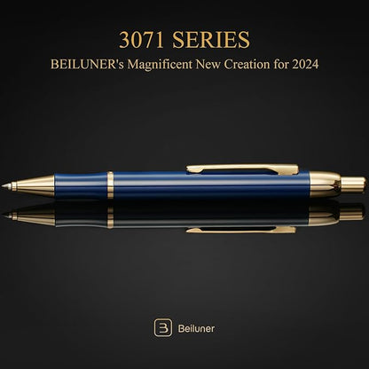BEILUNER Luxury Gel Pen with 24K Gold Electroplating Finish, Blue Piano Lacquer, Luxury Grade Craftsmanship, Best Gel Pen Gift Set for Men and Women