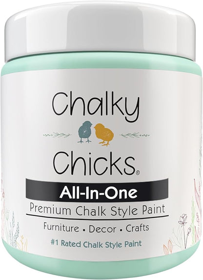 Chalky Chicks All-in-One Chalk Paint for Furniture or Cabinet - 4 Fl Oz - Matte Finish Wintergreen (Mint) for Metal, Wood Furniture Paint - No Sanding All-in-One for Home Decor & Crafts, USA Made