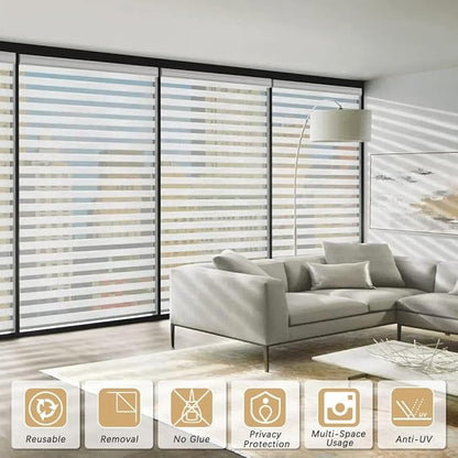 Qualsen Privacy Window Film, Frosted Windows Privacy Film, Frosting Cling for Glass, Anti-UV Reeded Blinds Sticker for Home Office Meeting Room, Stripe Patterns, 11.8x47inch