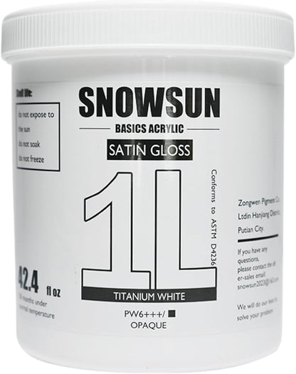 SNOWSUN Basics Titanium White Acrylic Paints, Large Bulk Acrylic Paint (42.4 oz, 1000ml) Non Toxic Gloss Heavy Body Art Paint for Multi-Surface, Ideal for Canvas Wood Ceramic Fabric and Nail Art Leather, Stone Craft, for Artists & Beginners