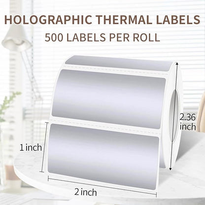 1" x 2" Silver Thermal Label Stickers,Waterproof Thermal Printer Sticker Labels for Gift Wrapping, Self-Adhesive Name Price Tag DIY Custom Logo Design (500 pcs,Silver)