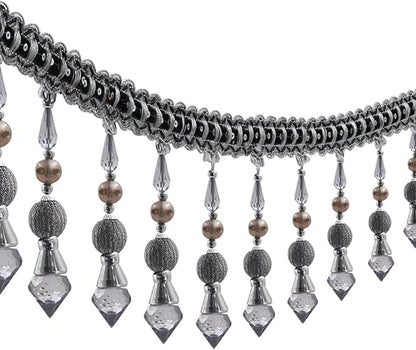 3yards Beading Fringe Trimming Long Beads Tassel Curtain Trim Ribbon Trim for Cover Edge Decorative (Gray)