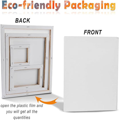 24 Pack Canvases for Painting with 4"x4", 5"x7", 8"x10", 9"x12", 11"x14", 12"x16", Round Canvas with 12"x12", 8"x8", 3 of Each, Painting Canvas for Oil & Acrylic Paint.