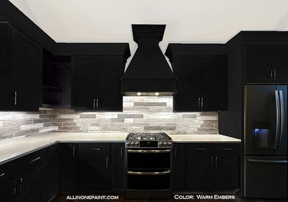 ALL-IN-ONE Paint, Durable cabinet and furniture paint. Built in primer and top coat, no sanding needed. Includes our 30 featured color card - Warm Embers (warm black), Quart