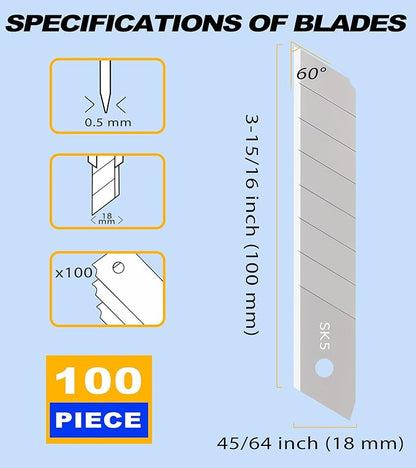 DOWELL 18mm Snap Off Blade SK5 Utility Knife Retractable Blades Box Cutter Blades (100pc)