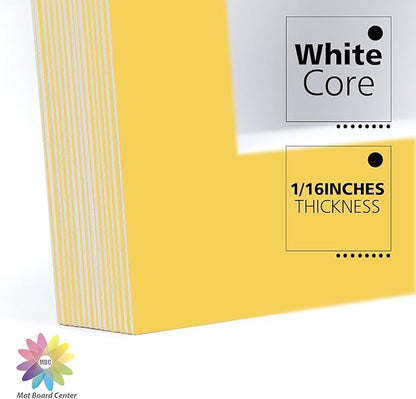 Mat Board Center, Pack of 10, 11x14 for 8x10 Deep Yellow Color Mats - Bevel Cut, Acid Free, 4-ply Thickness, White Core - for Pictures, Photos, Framing