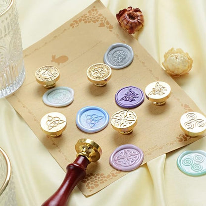 Celtic Knot Seal Wax Stamp with 6 Patterns Removable Brass Head + 1 Wood Handle, Represent Eternal Faith, Friendship, Love and Loyalty