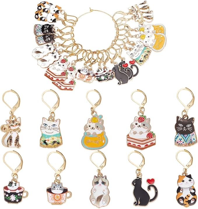 SUNNYCLUE 1 Box 20Pcs 10 Style Locking Stitch Marker Cute Stitch Markers Cat Pet Animal Leverback Knitting Charms Knitting Tools for Weaving Sewing Needleworks Women Adults DIY Crafts