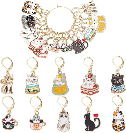 SUNNYCLUE 1 Box 20Pcs 10 Style Locking Stitch Marker Cute Stitch Markers Cat Pet Animal Leverback Knitting Charms Knitting Tools for Weaving Sewing Needleworks Women Adults DIY Crafts