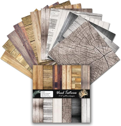 6x6 Inch Scrapbook Paper Pad, Single Sided 12 Unique Vintage Wood Designs for DIY Craft Projects, Card Making and Album Decoration-24 Sheets