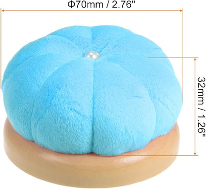 HARFINGTON Wooden Base Needle Pincushions Japanese Style Pin Cushions Round Pin Cushion Needle Holder for Sewing Quilting Needlework DIY Crafts, Sky Blue