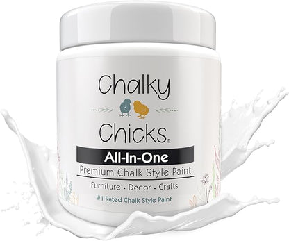 Chalky Chicks All-in-One Chalk Paint for Furniture or Cabinet -4Fl Oz- Matte Finish Powdered Snow (Pure White) for Metal, Wood Furniture Paint - No Sanding All-in-One for Home Decor & Crafts, USA Made