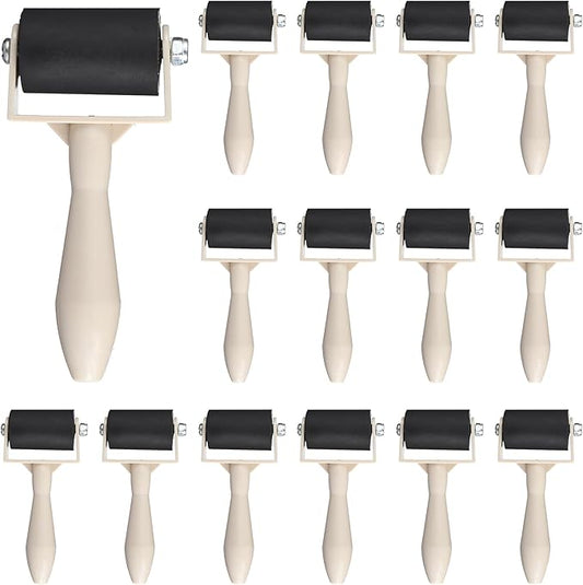 15 Pcs Rubber Brayer Roller Bulk, Small Printmaking Brayer Rollers 1.97 Inch Versatile Plastic Relief Printing Roller for DIY Art Crafting, Oil Painting, Ink Stamping Gluing Tools