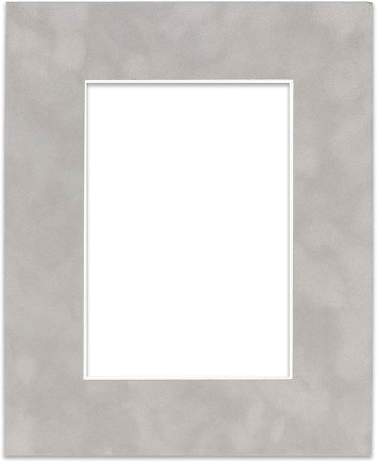 11x14 Mat Bevel Cut for 8.5x11 Photos - Acid Free Light Grey Suede Precut Matboard With Backing Board and Crystal Clear, Self Seal Mat Bag - For Pictures, Framing - 4-ply Thickness
