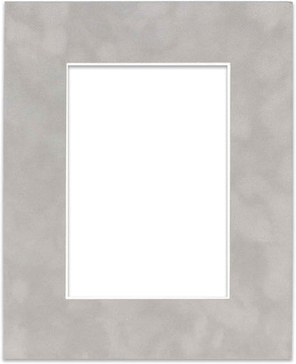 8x10 Mat Bevel Cut for 6x8 Photos - Acid Free Light Grey Suede Precut Matboard with Backing Board and Crystal Clear, Self Seal Photo Mat Bag - for Pictures, Photos, Framing - 4-ply Thickness