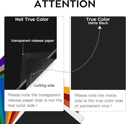 HTVRONT Black Permanent Vinyl, 12 Pack Black Vinyl for Cutting Machine - 10 Permanent Sheets 12" x 12"& 2 Transfer Tape Sheets for Party Decoration, Sticker, Craft Cutter, Car Decal (Matte)