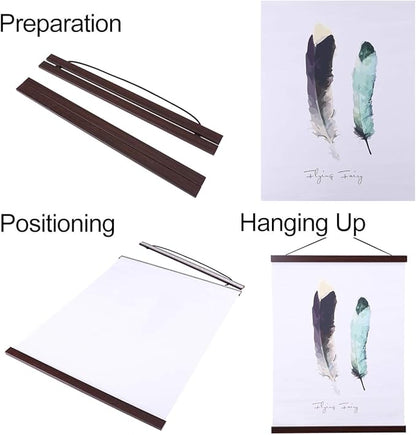 Ywlake Magnetic Poster Hanger, 34x22.5 34 x 22 34x24 Poster Frame Wood Wooden Magnet Print Posters Dowel Scroll Hanger Hangers Hanging Kit for Walls Map Canvas Artwork (Walnut, 34")