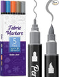Dual-Tip Fabric Markers Permanent for Clothes No Bleed, Quick Dry & Non-Toxic Fabric Paint Pens Set for Canvas, T-Shirts, Bags, Textile, 5 Pack