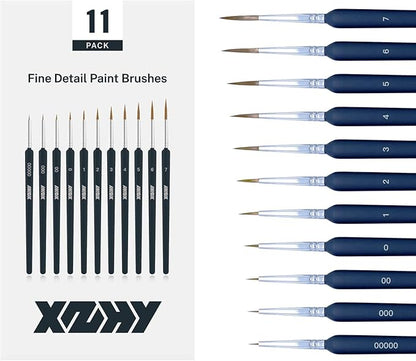 11Pcs Fine Detail Paint Brushes Set Fine Tip Paint Brush Miniature Mini Paints Brush for Watercolor, Oil, Acrylic, Face, Nail, Scale Model Painting Line Drawing (00000#-7#) Dark Blue XZHY