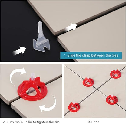 Professional Tile Leveling System Kit，Anti-Loosening Spacers/Wall, Bathroom Tiling - 1/8" Precision Alignment & Grout Spacing Tools(100caps+300base, 1/8)