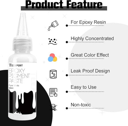 Teexpert Pigment Paste for Epoxy Resin: 3.38oz/100ml Ultra Highly Concentrated & Easy to Mix Black & White Colors Opaque Liquid Epoxica Dye Set for Resin Art River Table