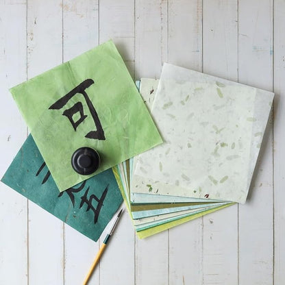 50 Sheets 6 x 6 Inches Natural Fiber Mulberry paper Sheets Square Origami Paper Arts Folding Craft, Decoration Paper, Square Folding Paper for DIY Crafts (Mixed Green Rice Straw etc.,,, 6 x 6)